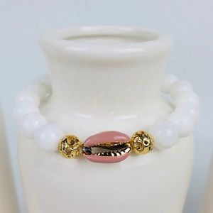 Shell Womens White Jade Beaded Bracelet-42